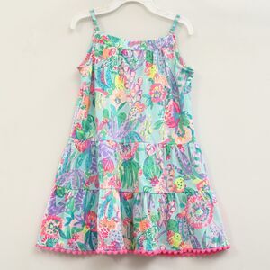 Lilly Pulitzer Kids Girls Mini Dress Tiered Floral Printed Lace S 4-5 YRS 287609